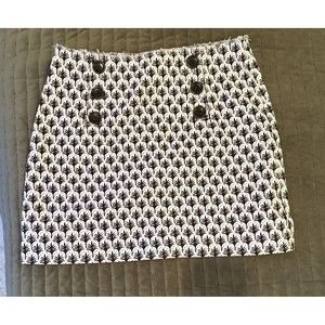 Tory Burch Black White Palm Abstract Cotton Denim Sailor Logo Button Skirt 2 S 4